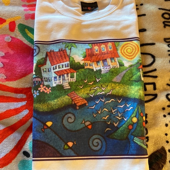 NWOT Cottage Water scene Soft Link Hanes t shirt 👚 in XL - Picture 4 of 5